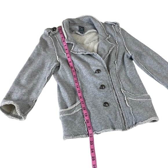 Seventy Two Changes Women’s Sz M Jersey Top Button Jacket Gray 3/4 Sleeve Biker - Picture 7 of 15